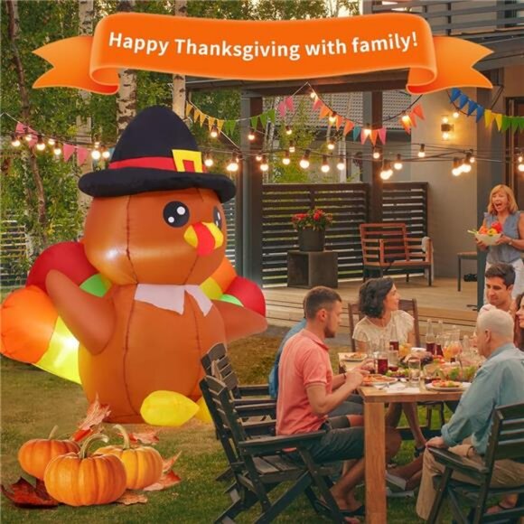 4 FT Thanksgiving Inflatables Turkeys Outdoor Decorations Blow Up Yard - Picture 4 of 7